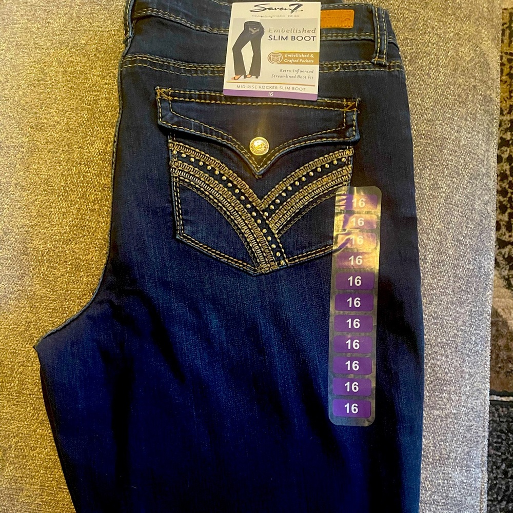 Seven7 Mid Rise Rocker Embellished Slim Boot Jeans
